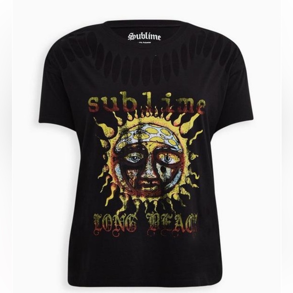 torrid Tops - Torrid Sublime Long Beach Sun Black Slashed Tee